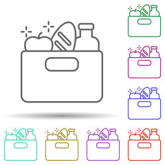 Donation box bread apple bottle multi color icon. Simple thin line, outline vector of no gubernamental organization icons for ui and ux, website or mobile application