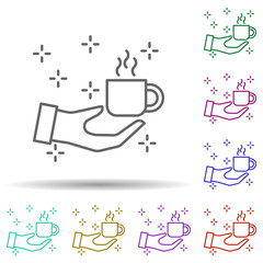 Poster - Tea cup hand multi color icon. Simple thin line, outline vector of no gubernamental organization icons for ui and ux, website or mobile application