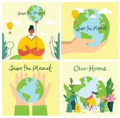 Wall Mural - Vector illustration ECO background of Concept of green eco energy and quote Save the planet.