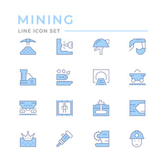 Canvas Print - Set color line icons of mining