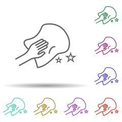 Poster - Cleaning with catching towel multi color icon. Simple thin line, outline vector of cleaning icons for ui and ux, website or mobile application
