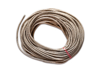 Roll of hemp rope isolated on white background with clipping path