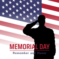 Memorial Day in USA with lettering remember and honor. Holiday of memory and honor of soldiers, military personnel who died while serving in the United States Armed forces. Vector banner