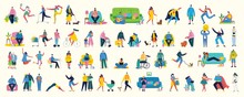 Vector Illustration Background In Flat Design Of Group People Doing Different Activity