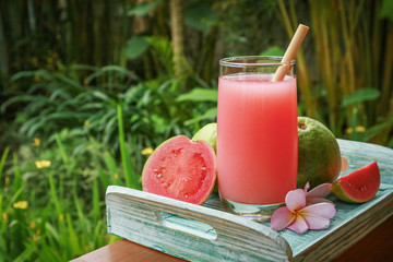 Sticker - Guava smoothie in glass with bamboo drinking straw