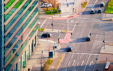 Wall Mural - Aerial view on road with car building architecture Potsdamer Platz reflex