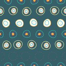 Line Up Of Fun Doodle Circles On Dark Teal Background Repeat Vector Pattern Surface Design