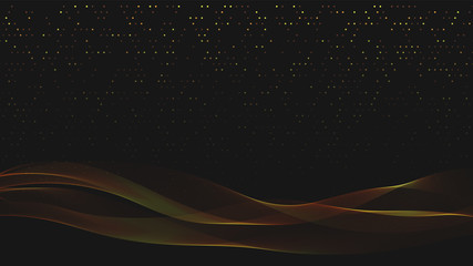 Leinwandbilder - Abstract black background with golden light waves. Vector abstract shiny color gold waves design element on dark background. Vector illustration. Template luxury design.