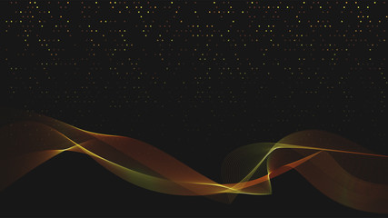 Leinwandbilder - Abstract black background with golden light waves. Vector abstract shiny color gold waves design element on dark background. Vector illustration. Template luxury design.