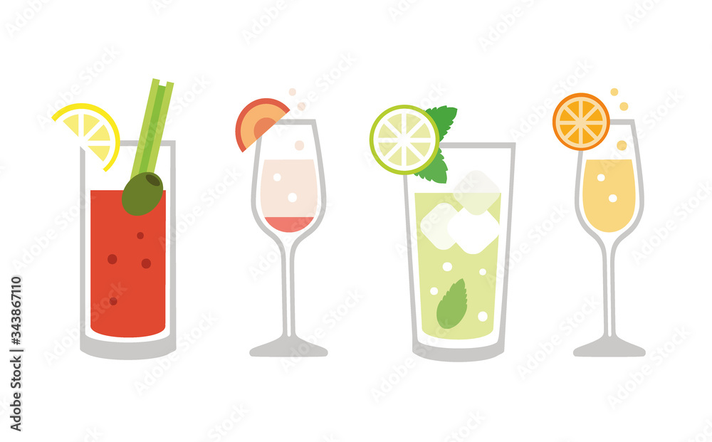 Brunch drinks set - isolated vector illustration - obrazy, fototapety, plakaty 