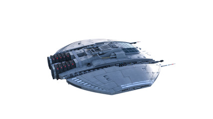 Wall Mural - alien spaceship, ufo spacecraft in flight isolated on white background, top view, 3d rendering