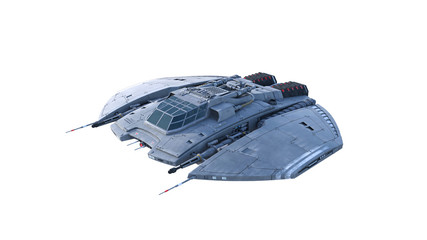 Wall Mural - alien spaceship, ufo spacecraft in flight isolated on white background, 3d rendering