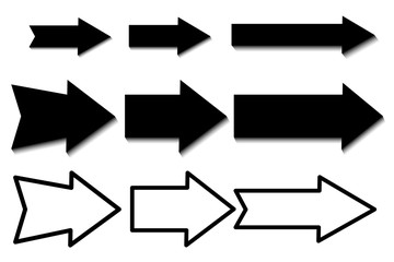 Poster - Arrows pointing to the right with a unique design and shape. Different arrows in black. Vector illustration. Stock Photo.