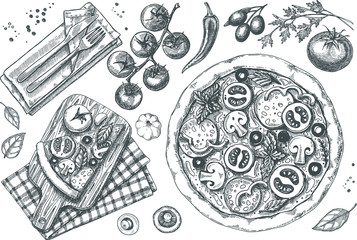 PIZZA ingredients illustrations