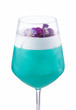 Turquoise alcohol cocktail in vintage glass isolated on white