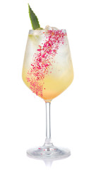 Wall Mural - Fresh yellow alcohol cocktail with garnish isolated