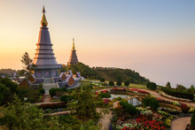 Landscape Of Two Pagodas Noppamethanedol & Noppapol Phumsiri In An Inthanon Mountain, Thailand.