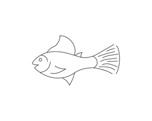 Wall Mural - Fish drawing, simple black line art vector illustration 