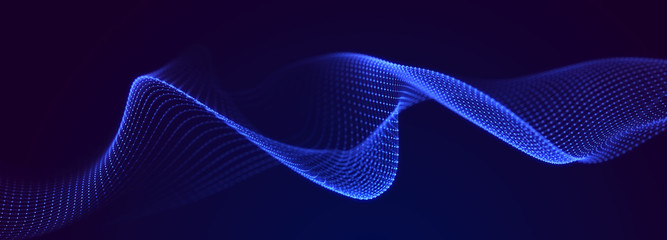 Poster - Futuristic wave on dark background. Colored pattern of connection dots and lines. Technology Banner. 3D Widescreen