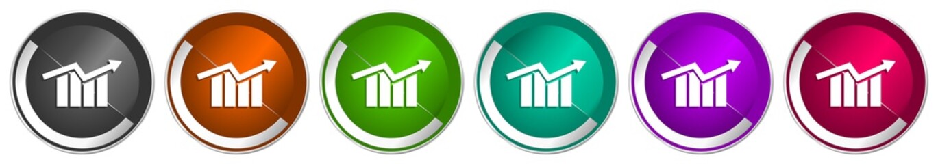 Fototapete - Graph icon set, arrow, growth, business silver metallic chrome border vector web buttons in 6 colors options for webdesign