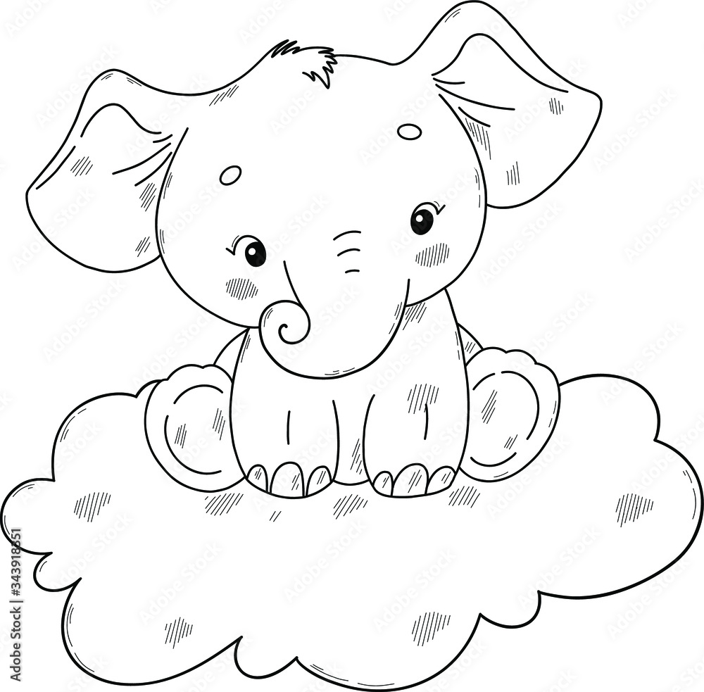 Cute baby elephant. Coloring book page for children Stock Vector ...