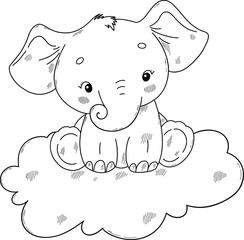 Wall Mural - Cute baby elephant. Coloring book page for children