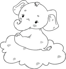 Wall Mural - Cute baby elephant. Coloring book page for children