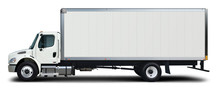 American White Delivery Truck Side View. Isolated On A White Background.
