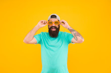 Real Happiness. Bearded Guy In Party Glasses. Just Like A Freak. He Is Going Crazy. Summer Male Fashion. Happy And Smiling Hipster. Fun And Entertainment. Casual Hipster Outfit. Funny Man Having Fun