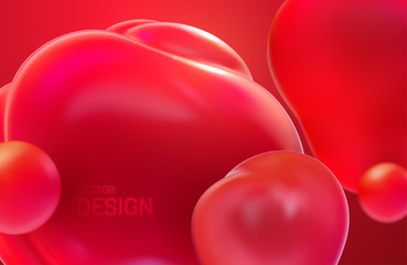 Poster - Abstract background with dynamic 3d bubbles. Red translucent bubbles. Vector illustration of glossy soft shapes. Modern trendy banner or poster design. Colorful minimalist cover template
