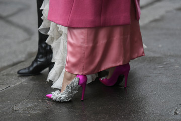 Wall Mural - Street style accessories – Pink satin high heels with sequins embroidery details - StreetStyleFW2020