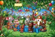 Tierische Freunde feiern Geburtstag im Dschungel - Illustration