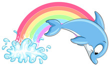 Niedlicher Delfin Mit Regenbogen - Vektor-Illustration