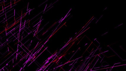 Poster - Abstract multicolored crossing beams isolated on black background. Animation. Many narrow bright lines appear and create connections while rotating, seamless loop.