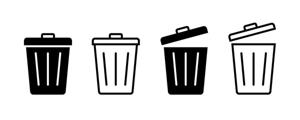 Trash bin. Vector isolated icons. Black vector trash dusbin sign icon isolated elements.