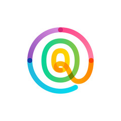 Wall Mural - Q letter logo in a rainbow gradient circle. Impossible one line style.