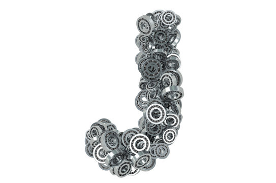 Letter J from steel bearings, 3D rendering