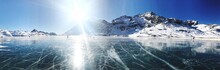 Panoramic View Of Frozen Lake Against Sky