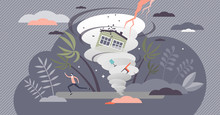 Hurricane Vector Illustration. Tropical Cyclone Flat Tiny Persons Concept.