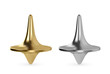 Realistic vector spinning top toy. Golden and silver metal whirligig.