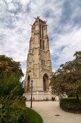 Saint-Jacques Tower is a Flamboyant Gothic tower. Paris, France.