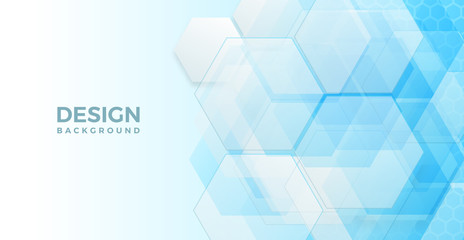 Poster - abstract background template science and technology presentation, hexagonal shape with blue and soft color. Vector illustration