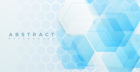 Poster - abstract background template science and technology presentation, hexagonal shape with blue and soft color. Vector illustration