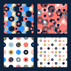 Fototapete - Abstract background seamless vector pattern set made with circular geometric shapes or dots with line. Colorful, playful, trendy and modern vector art.
