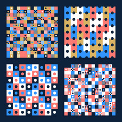 Fototapete - Abstract background seamless vector pattern set made with circular geometric shapes or dots with line. Colorful, playful, trendy and modern vector art.
