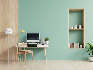 Office room with a pastel background.