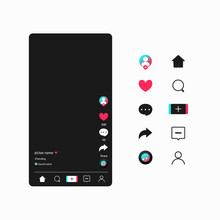 Social media templates modern design buttons web application. Set icons: search, story, like, share, hashtag, user, comment, note, home, plus. Mockup web symbols, app, ui. Vector illustration. EPS 10