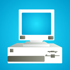 Poster - Old beautiful retro hipster computer from the 70s, 80s, 90s on a blue background