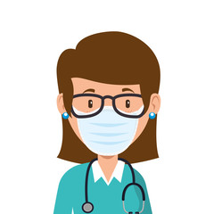 Poster - doctor female using face mask with stethoscope vector illustration design