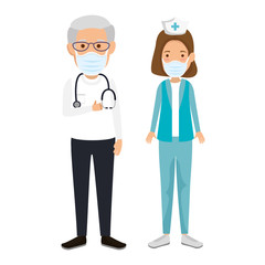 Canvas Print - nurse with old doctor using face mask isolated icon vector illustration design